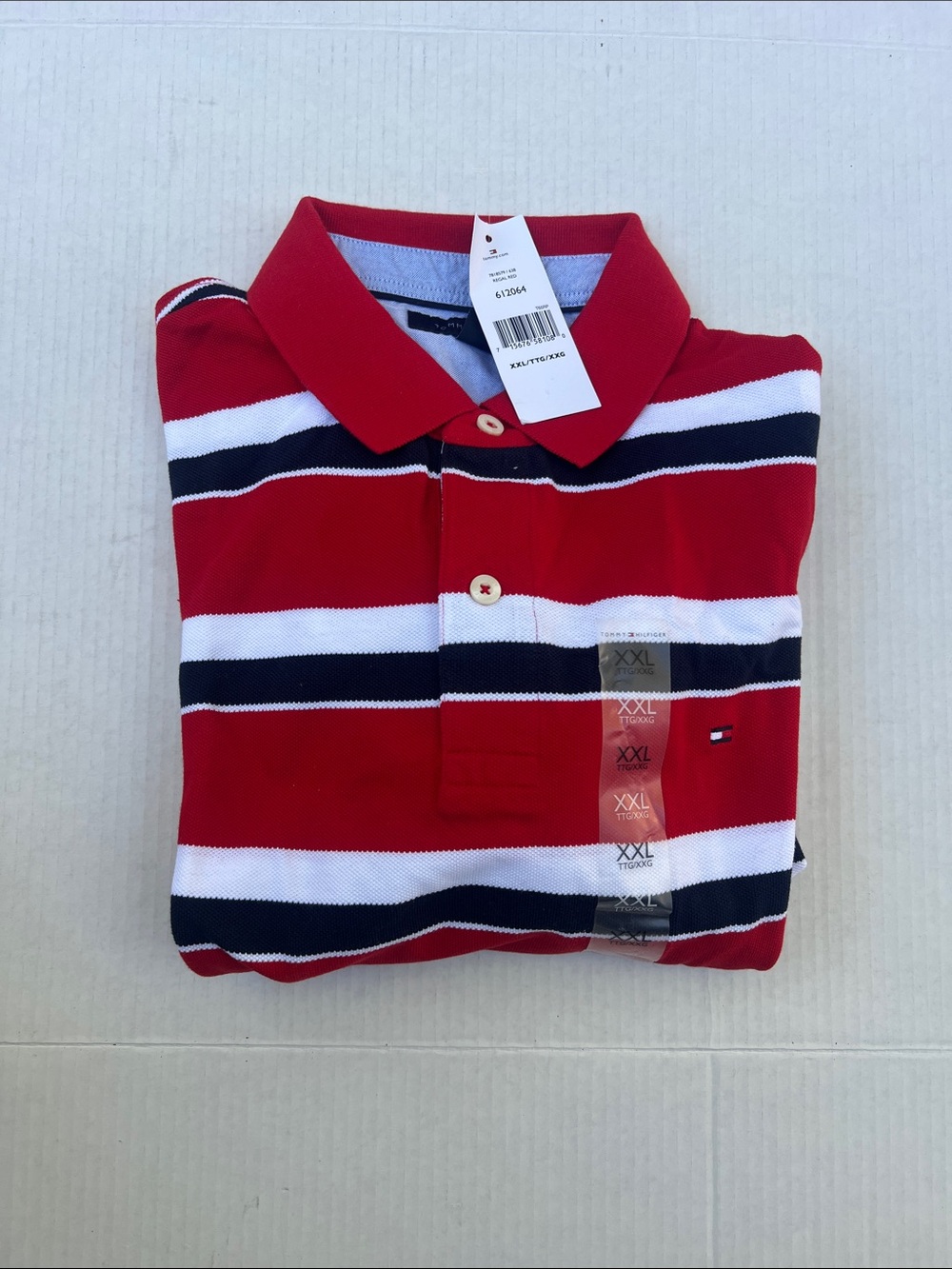 Tommy Hilfiger Red, White & Navy Striped Polo Shirt
